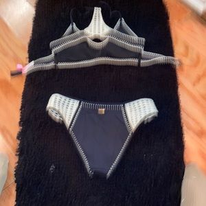 Bathing suit  Bikini, black with crocheted Detailing,  small bottom medium top